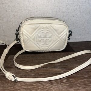 Tory Burch Cream Quilted Bombe Mini Crossbody Bag